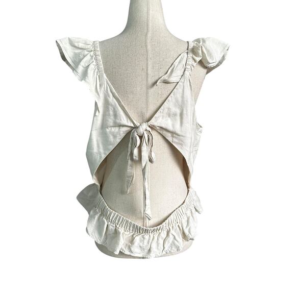 Express Cream Open Back Linen Blend Blouse Women's Top Size Large | 40-23-3 - Picture 2 of 6